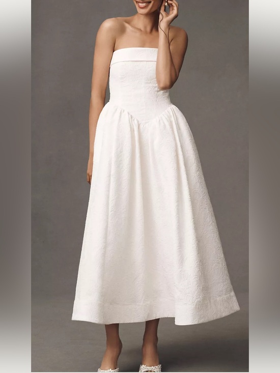 BHLDN Dresses & Skirts - BHLDN Strapless White Jacquard A-Line Dress